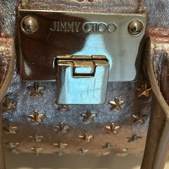 Jimmy Choo Two Way Crossbody Mini Bag Purse Metallic Gold Star Studded Punk Alt - Picture 4 of 15